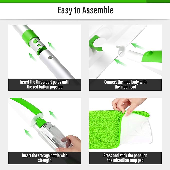 Mops for Floor Cleaning Wet Spray Mop with 14 oz Refillable Bottle and 3 Washable Microfiber Pads Home or Commercial Use Dry Wet Flat Mop for Hardwood Laminate Wood Ceramic