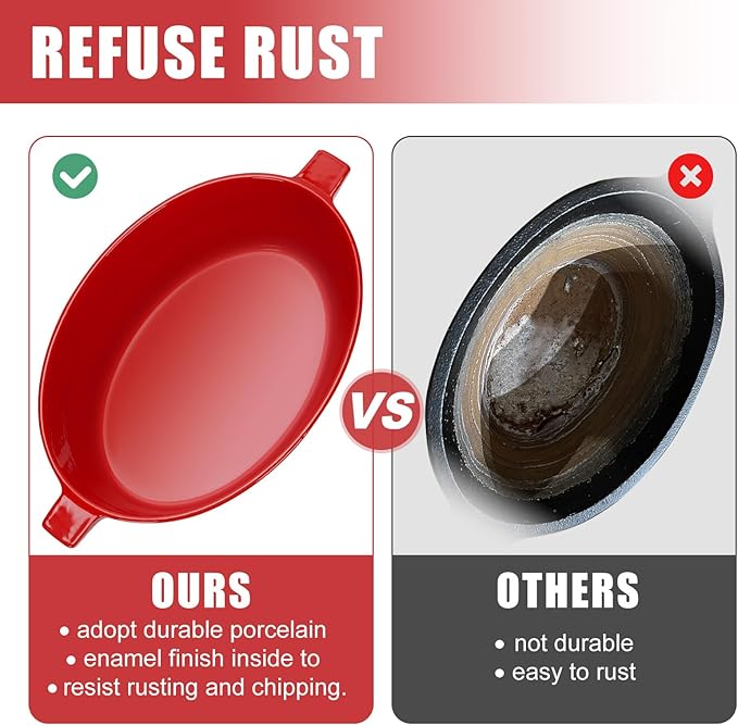 G GOOD GAIN Wood Stove Steamer - Cast Iron Stove Humidifier with Large Opening Top | Oval Bowl Fire Place Pot for Home Heating Decorative | Matte Finish & 2.7 Quart, Red