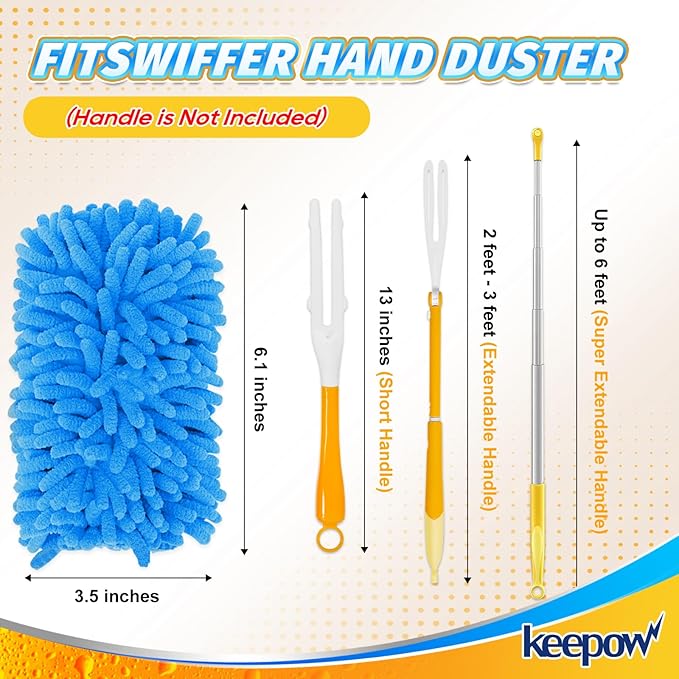 KEEPOW Reusable Duster Refill Compatible with Swiffer Duster Refills, Microfiber Dusters for Cleaning, 4 Color Blue Yellow Orange Green 360° Heavy Duty Duster Refills, 4 Pack(Handle is Not Included)