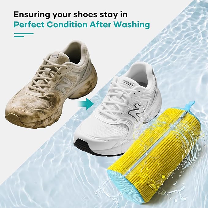 Shoe Washing Machine Bag for Washer & Dryer, Large Shoe Bag for Washing Machine Plush Fibers laundry Bag for Sneakers, Tennis Shoes and Gym shoes, Yellow(2PCS)