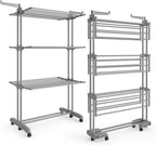SONGMICS Clothes Drying Rack 4-Tier, Foldable Laundry Drying Rack 68.1-Inch Tall, Stainless Steel, Rolling Clothes Horses, Clothes Airer, Indoor Outdoor Use, Dove Gray ULLR703G01