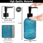 Blue Glass Soap Dispenser Set with Black Pump, 13.5oz Refillable Liquid Hand Soap Dispenser, Lotion Dish Soap Dispenser for Modern Home Decor, Kitchen Countertop, Bathroom, Hotel(2 Pack)