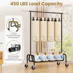Clothes Rack with Wheels, Rolling Clothing Rack with Shelf, Heavy Duty Clothes Racks for Hanging Clothes, Metal Standing Garment Racks, Black