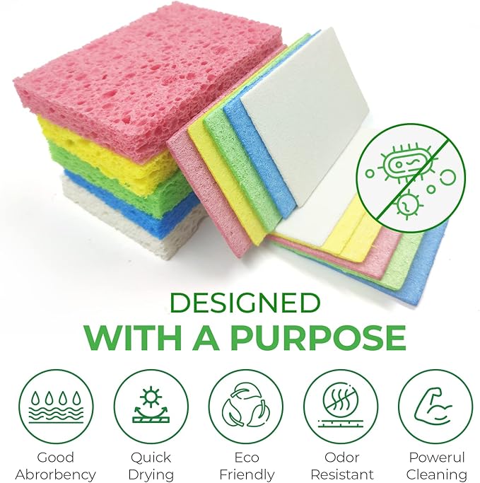 Compressed Cellulose Sponges - 16 Pack Natural Pop Up Dish Sponge for Kitchen - Compostable Plant-Based Cleaning Sponges Bulk – Non Scratch Natural Sponge for Dishes & Household Cleaning