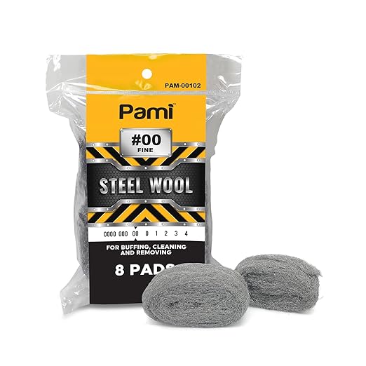 PAMI Steel Wool #00 Fine for Cleaning Glass Pack of 8, Fine Steel Wool Pads for Polishing, Buffing, Removing Grease and Grime