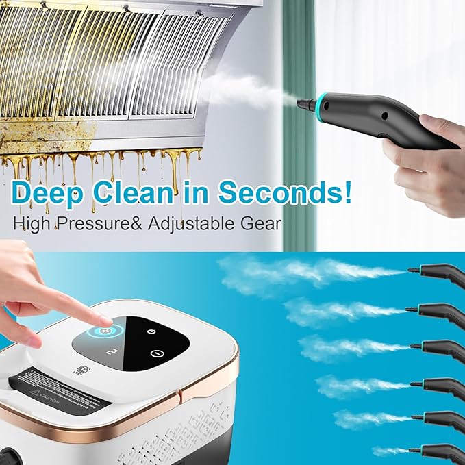 Handheld Steam Cleaner, 2500W High Pressure Steam Machine, 15s Heat-Up, 44 oz Water Tank, 6-Levels Adjustable, Portable Cleaning Steamer for Home & Kitchen, Car, Bed Bugs, Furniture ﻿ (White-B)