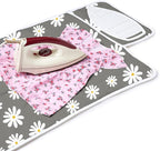 Encasa Homes Ironing Mat/Pad (Small 28"x20") with 3mm Padding & Silicone Iron Rest for Steam Pressing on Tabletop or Bed - Heat Resistant, Portable, Quilting & Travel Blanket - Daisy Grey