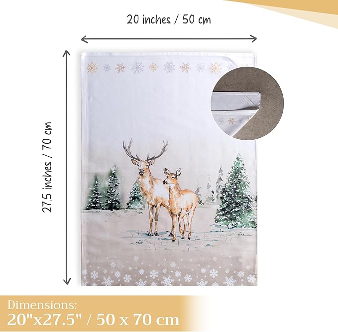 Maison d' Hermine Kitchen Towels Set of 3 100% Cotton 27.50" x 20" Reusable Cloth Tea Dish Towels Absorbent with Hanging Loop for Kitchen, Home, Dining, Cocktail Parties (Deer in The Woods)