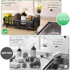 Extra Large Sponge Holder for Kitchen, Extendable Sink Caddy with High Brush Holder, Sink Caddy Organizer Rack for Sponge, Soap, Dish Brush, Scrubber, Kitchen Accessories for Organization