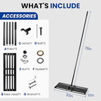 Lawn Leveling Rake, 30x10 Inch Carbon Steel Soil Leveler with 78" Adjustable Long Handle, Perfect for Yard, Golf Field, Dirt & Ground Surfaces