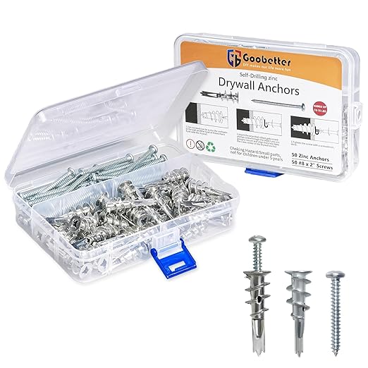 Drywall Anchors and Screws Kit, 100 Pcs Self Drilling Drywall Anchors, 50 Pcs Zinc Sheetrock Anchors and 50 Pcs #8 x 2 Metal Screws, Heavy Duty Hollow Wall Anchors, 75 Lbs Hanging Mounting