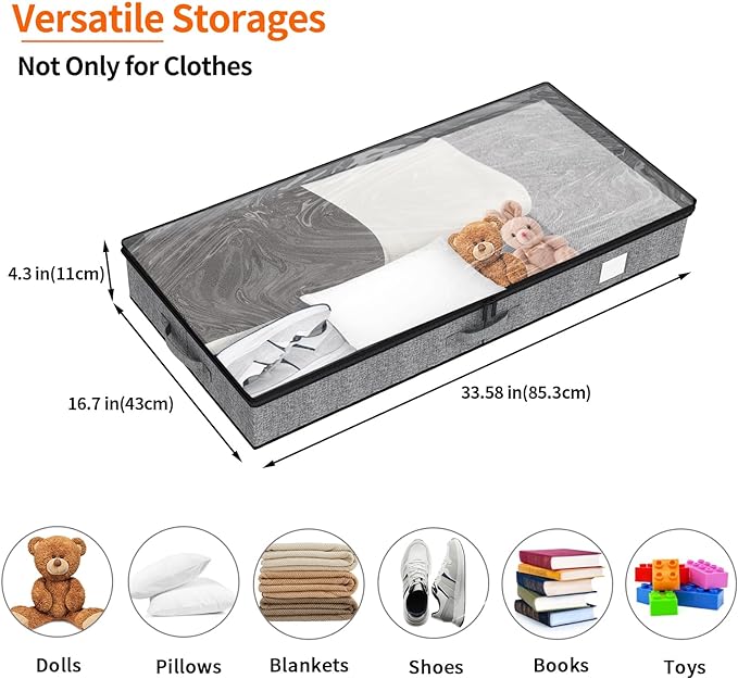 Fixwal 4 Pack Underbed Storage Containers, Below 4.5 Inches Low Profile Under Bed Organizer Clothes Storage Bins with Sturdy Sidewalls and Bottom