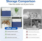 13 x 13 Inch Cube Storage Bins, 6 Pack Fabric Storage Basket with Handles, Foldable Boxes Organizer for Shelf Baskets for Home, Clothes (White/Blue)
