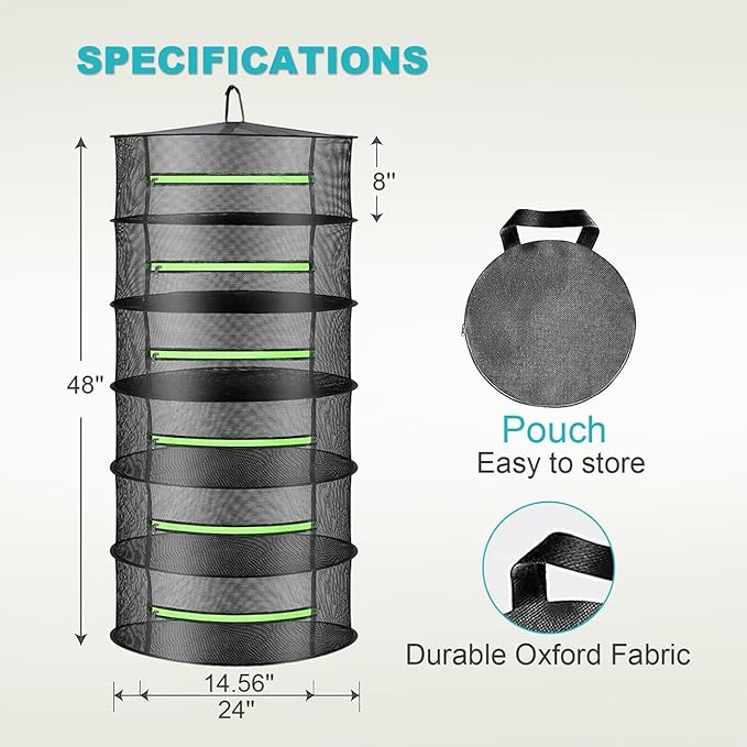 Drying Rack Plant Net Premium Mesh Tents Dryer kit Hanging Clothes Net Folding Nylon Netting Collapsible Mesh Food Dehydrator Receive Storage Carrying Bag 2/4/6 Layer 2FT (6 Layer)