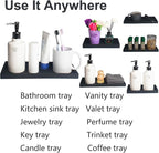 DNC Bathroom Vanity Tray for Counter, 2PC (7.9" +11.8") Silicone Kitchen Sink Soap Tray for Countertop Dish Holder Dispenser Toilet Tank Desk Organizer Black