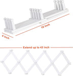 Dseap Accordian Wall Hanger: 16” High Wooden Wall Expandable Coat Rack, Hat Rack Holder, Accordion Hook for Baseball Caps, Coats, Mugs, 13 Peg Hooks, White