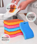 METUUTER 12-Count Scrub Sponges Kitchen Sponge Heavy Duty, Cellulose Sponges with Scouring Pads Dual-Sided for Kitchen and Household Use (S-Multi)