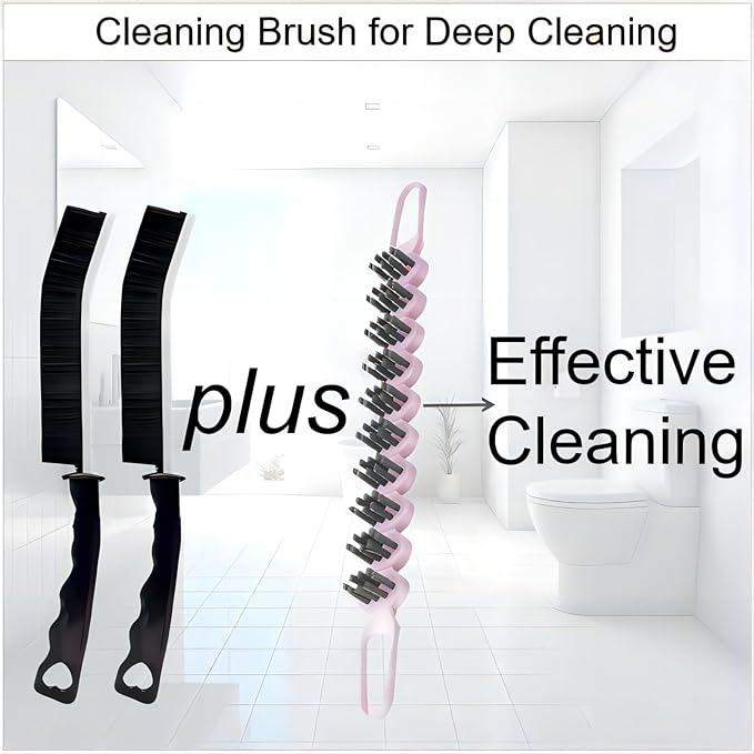 Crevice Cleaning Brush Hard Bristle Grout Brush Scrub Brush Toilet Brush Cleaning Tools Cleaning Supplies for Household Use Bathroom Kitchen 3 Pcs (Black&Pink)