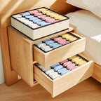Sock and Underwear Organizer 2 Pack, 24 Cell Foldable Drawer Storage for Socks, Ties, Belts (Beige)
