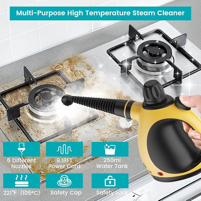 Handheld Steam Cleaner, Pressurized Steam Cleaner, Multi-Purpose Powerful Home Use Steamer for Cleaning, Car, Bathroom, Shower, Upholstery