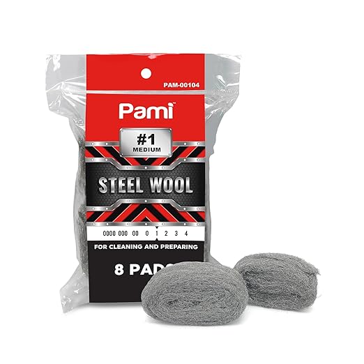 PAMI Pack of 8 Stainless Steel Fiber Sponge Scrubbers - Reusable Non-Scratch Steel Wool Pads (#0000 Oooo to #4) for Kitchen & Bathroom Cleaning