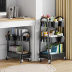 2 Tier Utility Rolling Cart, Storage Organizer Sofa Side Table with Wheels, Under Desk Mobile Trolley Organizer with Handle for Office Home Kitchen Organization, Black