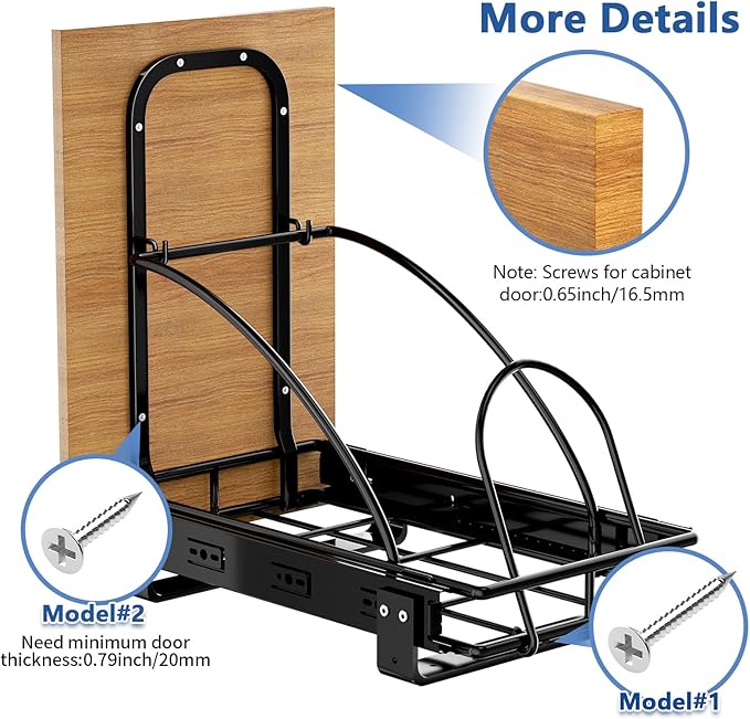 Pull Out Trash Can Under Cabinet, 50Qt 7-13 Gallon Slide-Out Trash Bin Kit with Door Mount & Glass Handle, Under Sink Garbage Can with Bands - Can Not Included (Black)