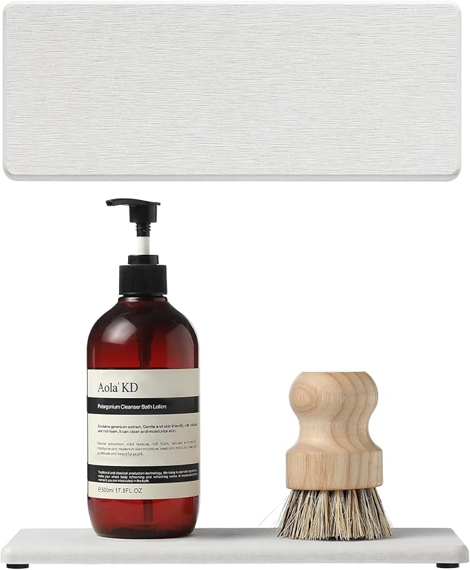 2PCS Bathroom Sink Vanity Trays, Water Absorbing Diatomite Stone Drying Soap Dish Dispenser for Kitchen Counter, Sponge Holder Mat Rack Faucet Splash Guard Caddy Organizer, Beige, 9"x3.5"