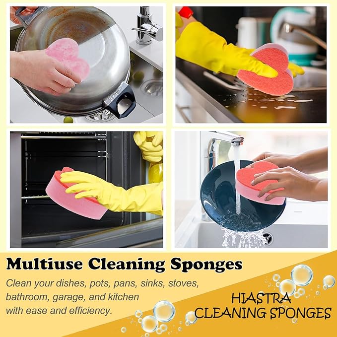 Heart Shaped Non-Scratch Scrub Sponge, Dual-Sided Cleaning Kitchen Sponge and Scrubber for Washing Dishes, Pots & Pans and Household Cleaning Supplies, 6 Scrubbing Sponges