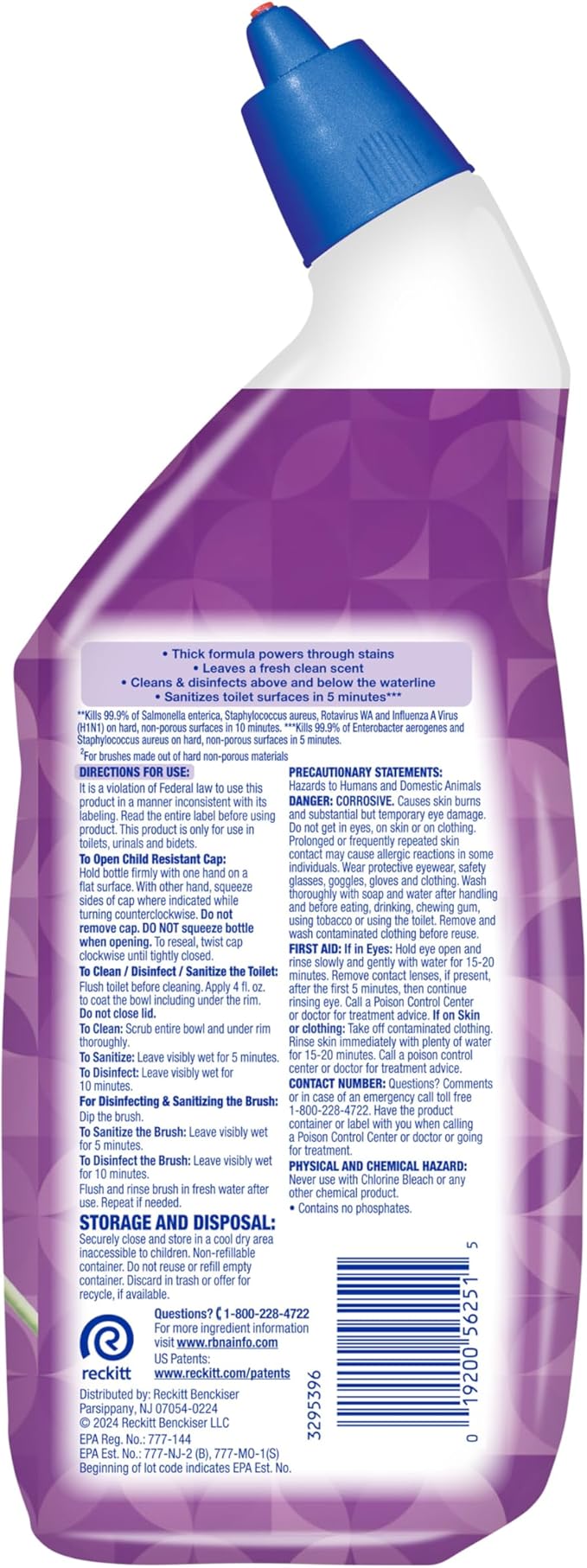 Lysol Toilet Bowl Cleaner Gel, For Cleaning and Disinfecting, Septic Safe Toilet Bowl Cleaner, Lavender & Cotton Blossom Scent, 24 oz, (Pack of 2)