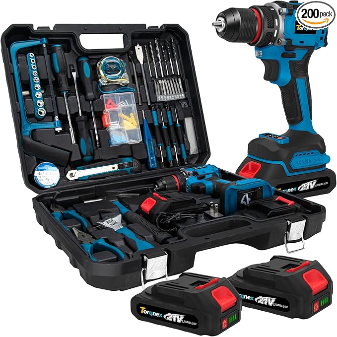 Cordless Drill, 21V Brushless Drill Tool Set with 2-Pack 2Ah Fast Charging Batteries, electric drill tool set, Screwdriver set for Home Renovation, Gardening Tools