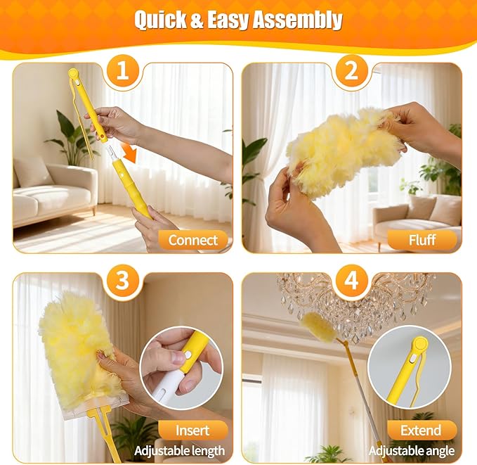 30 Count 360° Heavy Duty Duster Refills, Compatible with Swiffer Duster, Larger Size Disposable Electrostatic Microfiber Dusters, 4X Thick Cleaning Dusters, Unscented