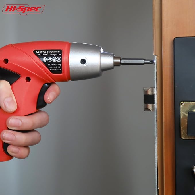 Hi-Spec Small Electric Screwdriver, Mini Drill Set, Rechargeable 3.6V Cordless Screwdriver with 26 Driver Bits, Power Tool for Small Projects & Home Use, Red