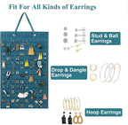 Resovo Hanging Earrings Organizer, Wall Earring Holder with 20 Hooks, Holds Up To 300 Pairs, Compact Design, Soft Material-Dark Green