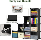 Whitmor 16 Cube Closet Organizers and Storage, Stackable Plastic Closet Shelves with Hooks & Mallet, DIY Clothes Organizer, Cube Bookshelf, Portable Storage Organizer for Bedroom, Home, Office, Black