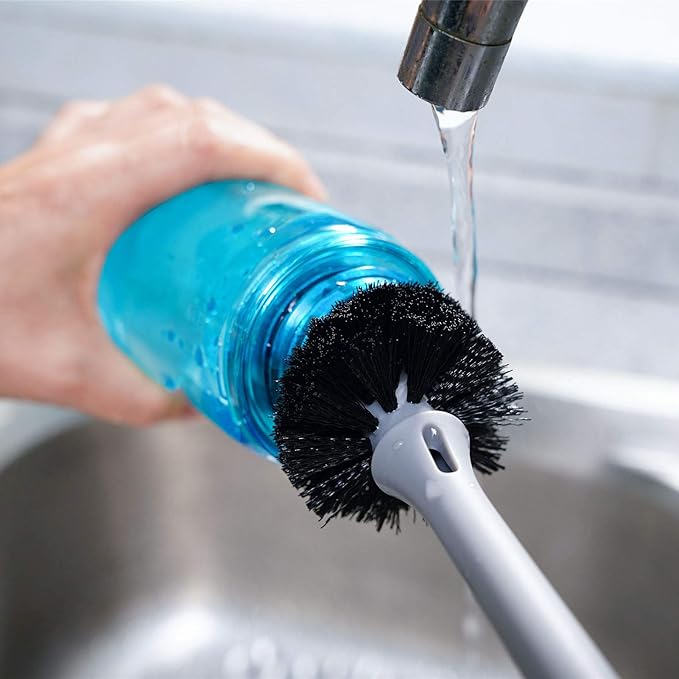 3-in-1 Bottle Brush with Straw Cleaning Brush and Nipple Cleaner, Long Handle Water Bottle Scrubbing Brush, Built for Cleaning Sport Bottles, Baby Bottles, Coffee Mugs, Flask
