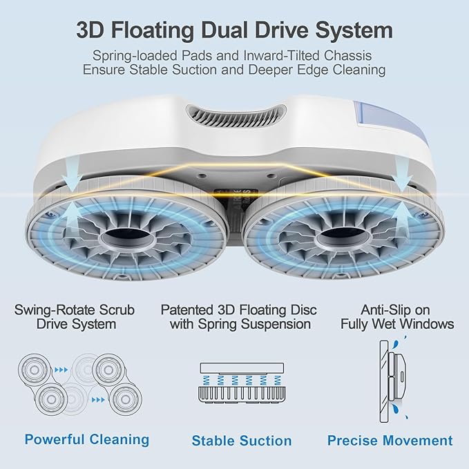 S7 Window Cleaning Robot, 5500Pa Suction, 3D Floating Chassis, HydroJet Water Spray 80ml Tank, Multiple Safety Systems, SLAM 4.0 Navigation, 8 x Cloths, All-in-One Storage Box