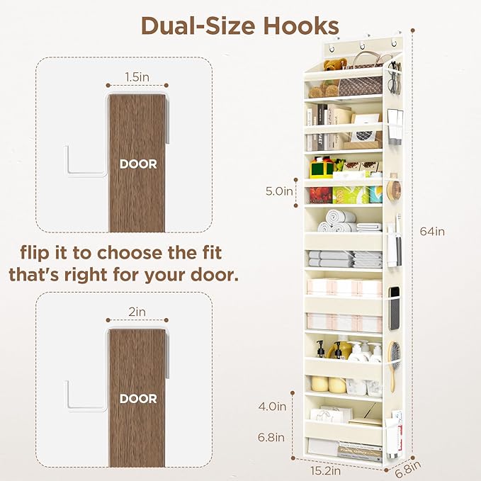 Over The Door Organizer, 7 Tier Door Hanging Organizers with 7 Large Pockets 12 Side Pockets, Behind Door Storage Hanging Shelves for Closet Bathroom Bedroom Nursery