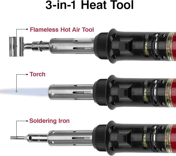 Master Appliance Ultratorch UT-100SiK Butane Powered Cordless Soldering Iron, Flameless Heat Tool for Wire Connectors and Pinpoint Butane Torch, 3 in 1 Tool with Metal Case - USA Company