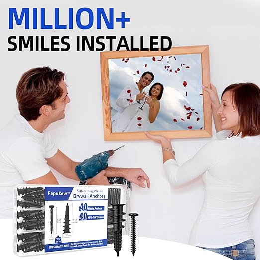 80PCS Self-Drilling #8 Drywall Anchors & Screws Set - Heavy-Duty Nylon+Glass Fiber, 80 LBS Load Capacity, Pre-Drill-Free, for Hanging Shelves/TV/Pictures - 40 Anchors + 40 Screws with Storage Case