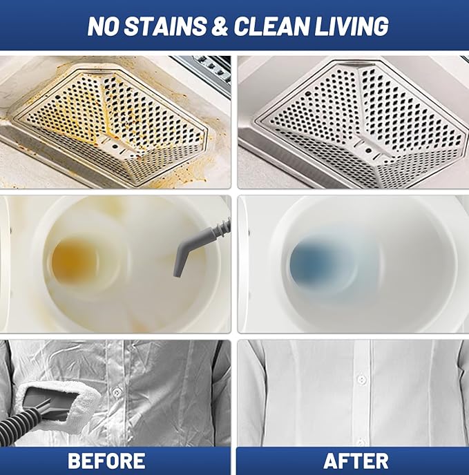 Handheld Steam Cleaner, Pressurized Multi-Surface Steam Shot with 13 Accessories, Safety Lock, Steamer for Cleaning Floor, Upholstery, Grout, Windows, Couch and Car, Grey