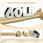 1.3 Inch Diameter Closet Rods for Hanging Clothes 17-100 Inch Adjustable, Metal Heavy Duty Closet Pole, Gold Closet Bar for Hanging Clothes, Suitable for Closet, Wardrobes, Bathroom, Windows