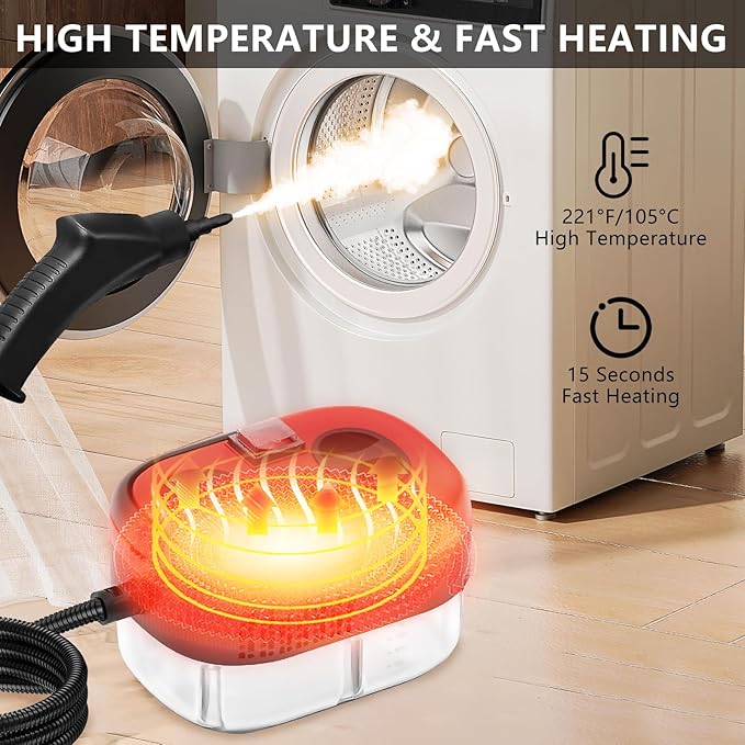 Handheld Steam Cleaner, Steamer for Cleaning, 2500W Pressurized Steam Cleaner with 1.2L Water Tank and 6 Attachments, Portable Steamer Cleaner for Home Car Kitchen Bathroom Furniture Tile Grout, Red