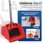 Commercial Broom and Dustpan Set, Jumbo Lobby Debris Dustpan (14inch*14inch), Heavy Duty Broom (14inch Width), 2 Sets, Red,for Indoor and Outdoor Cleaning,Red