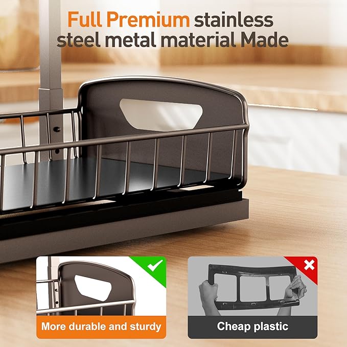 Under Sink Organizer 2 Pack,Metal Pull Out Cabinet Organizer Shelf,Kitchen Bathroom Organizers and Storage with Sliding Drawer,Storage Shelves,Storage and organization for Home,Laundry,RV,Pantry,Spice