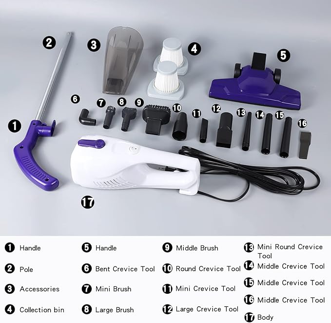 Intercleaner Corded Vacuum Cleaner, 15KPa Powerful Suction with 400W Motor, 12 in 1 Lightweight Bagless Stick Vac with Handheld, Ultra Quiet, for Hardwood Floor Carpet Car Pet Hair Car Pet Hair