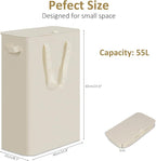 efluky Slim Laundry Basket with Lid, Narrow Laundry Hamper with Handles, Collapsible Dirty Clothes Hamper, Tall Laundry Bin for Laundry Room, Dorm and Bedroom, 55L Beige