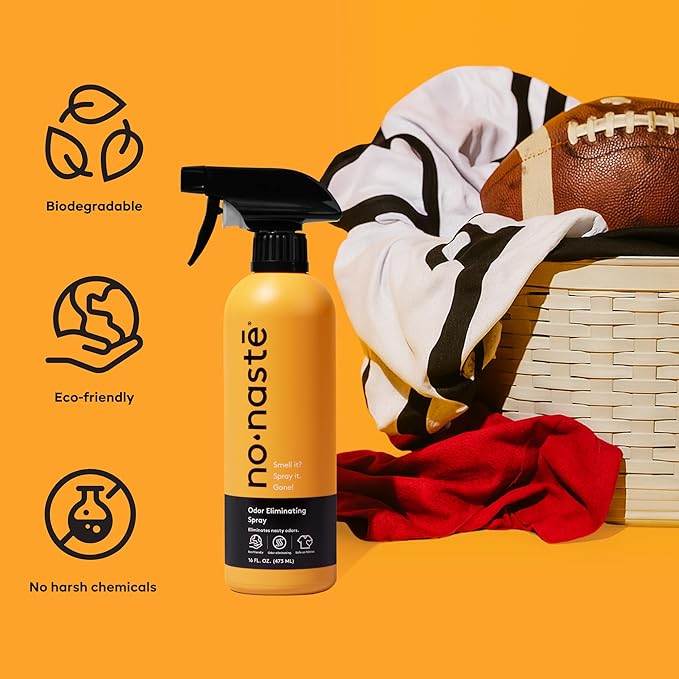 Nonaste Odor Eliminating Spray for Shoes, Gym Bags, Sports Gear & Yoga (16 Oz, Pack of 2) | Long-Lasting Fabric Refresher with Enzymes | Shoe Deodorizer & Gym Bag Deodorizer, Fabric-Safe