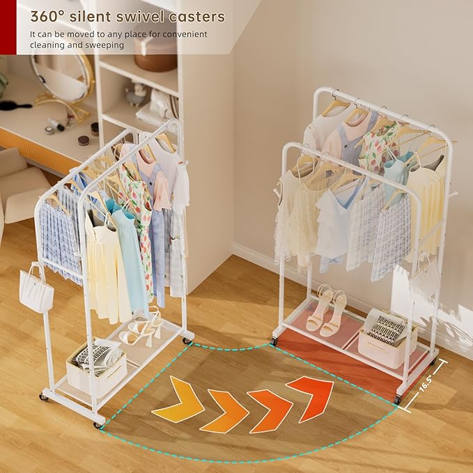 Golpart Clothes Garment Coat Rack Drying Clothing Racks Metal Freestanding for Hanging Clothes Portable Closet for Laundry Bedroom White