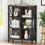 FATORRI 6 Cube Storage Organizer Shelf, Rustic Wood and Metal Cubby Bookcase, Industrial 4 Tier Cube Bookshelf (Walnut Brown)